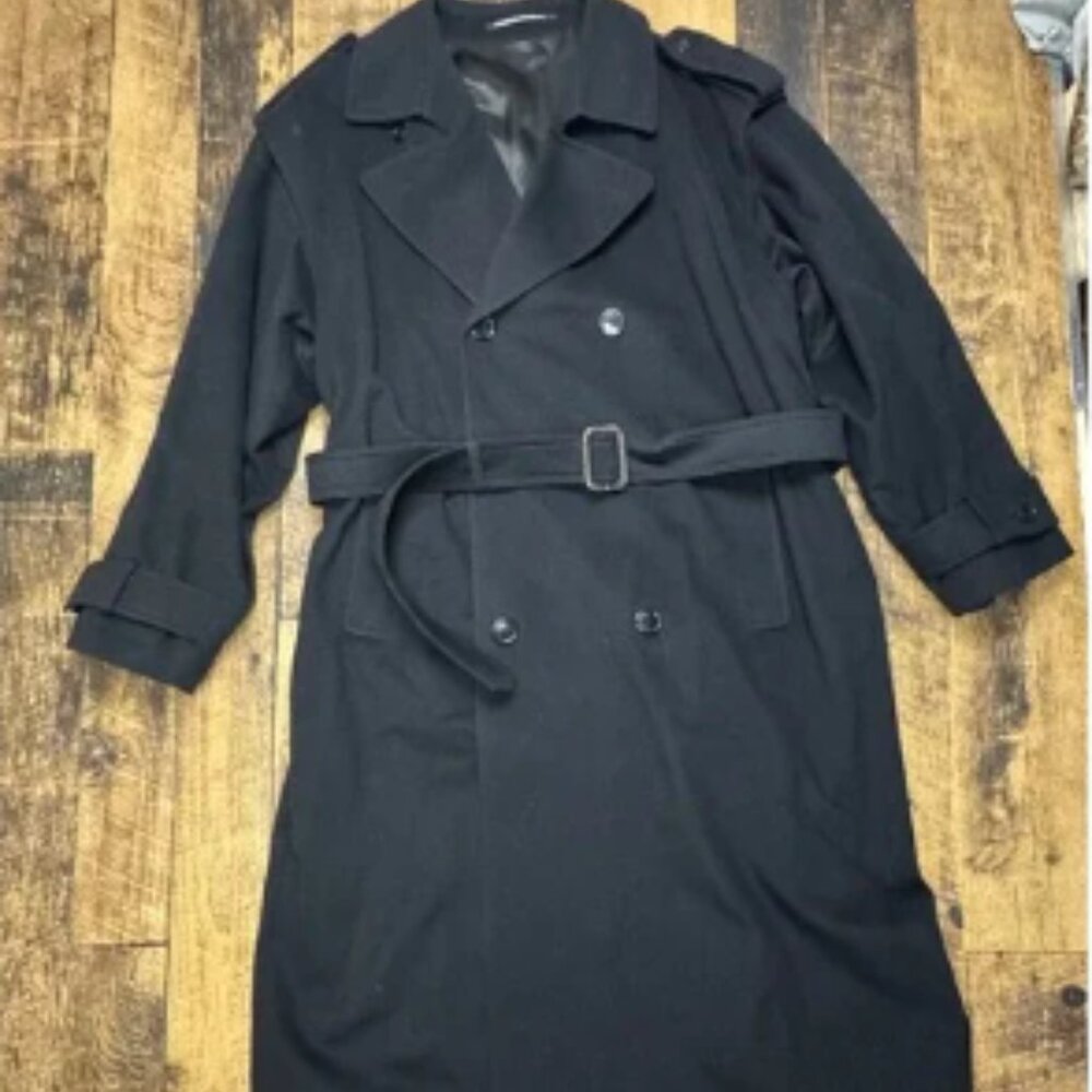 Steinbock Himalaya Loden Wool Air Force Trench Coat‎ Double Breasted Black 40R